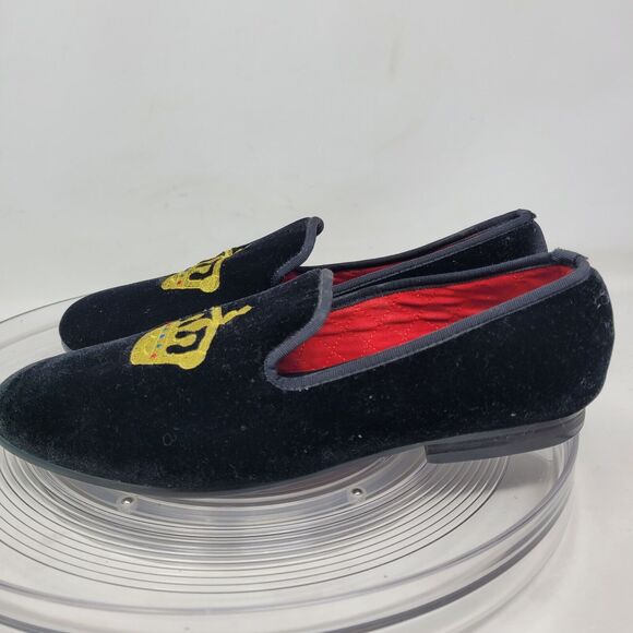 Merlutti Black Velvet King Crown Slippers Loafers Smoking Mens Sz 13 Flat Luxury